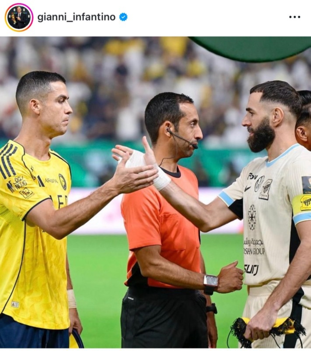 إنفانتينو يهنئ الاتحاد بعد فوزهم على النصر: صورة كريستيانو وبنزيما